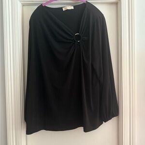 Michael Kors women’s plus size 3X Black Long Sleeve shirt gold metal Ring accent